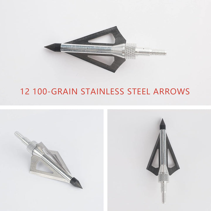 12PCS Hunting Crossbow Broadheads,100 Grain Arrow Tip with 3 Blades Stainless Steel Blades,Hunting Arrow Head for Compound Bow Crossbow Traditional Bow with a Storage Crossbow Case(Silver) - Just Closeouts Canada Inc.