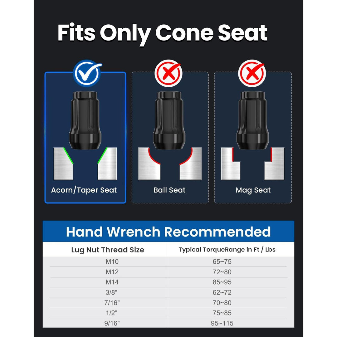 12x1.25 Lug Nuts Spline Black, M12x1.25 Closed End Acorn Tuner Lug Nuts 1.38" Tall Conical Seat 60 Degree for Aftermarket Wheels, 20 Pack+ 1 Lug Nut Lock Key Socket - Just Closeouts Canada Inc.X002WBHTNH