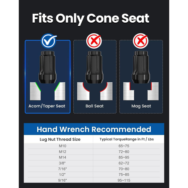 12x1.25 Lug Nuts Spline Black, M12x1.25 Closed End Acorn Tuner Lug Nuts 1.38" Tall Conical Seat 60 Degree for Aftermarket Wheels, 20 Pack+ 1 Lug Nut Lock Key Socket - Just Closeouts Canada Inc.X002WBHTNH