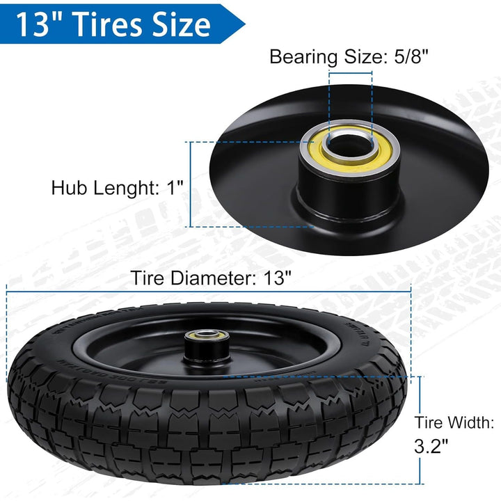 13 Inch Flat Free Wheels Cart Tires 4.00 - 6 Solid Replacement with Universal 5/8" Axle Bore Hole, Spacers and Pins, for Wheelbarrow, Garden Wagon, Hand Truck, Trolley, Lawn Mower?4 Pack - Just Closeouts Canada Inc.