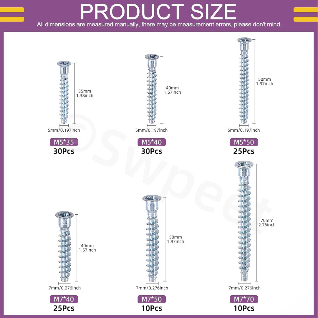 130-Piece Confirmat Furniture Screw Assortment, 6 Sizes - Just Closeouts Canada Inc.X004R2T243