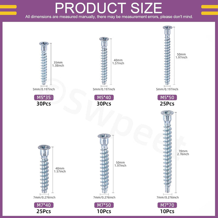 130-Piece Confirmat Furniture Screw Assortment, 6 Sizes - Just Closeouts Canada Inc.X004R2T243