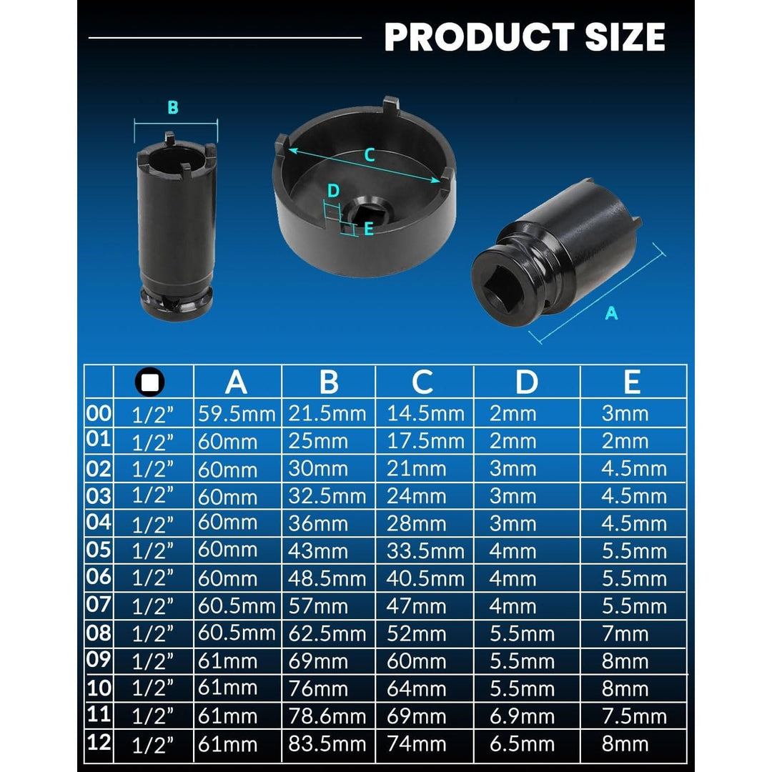 13pc Spindle Nuts Socket Kit Ball Joints Axle Locknut Remove Install Locking Hub Socket for KM Groove Nuts, 4 Teeth Exterior with 1/2'' 21.5mm 25mm 30mm 32.5mm 36mm 43mm 48.5mm 57mm 62.5mm 69mm 76mm - Just Closeouts Canada Inc.X0049F6VFB