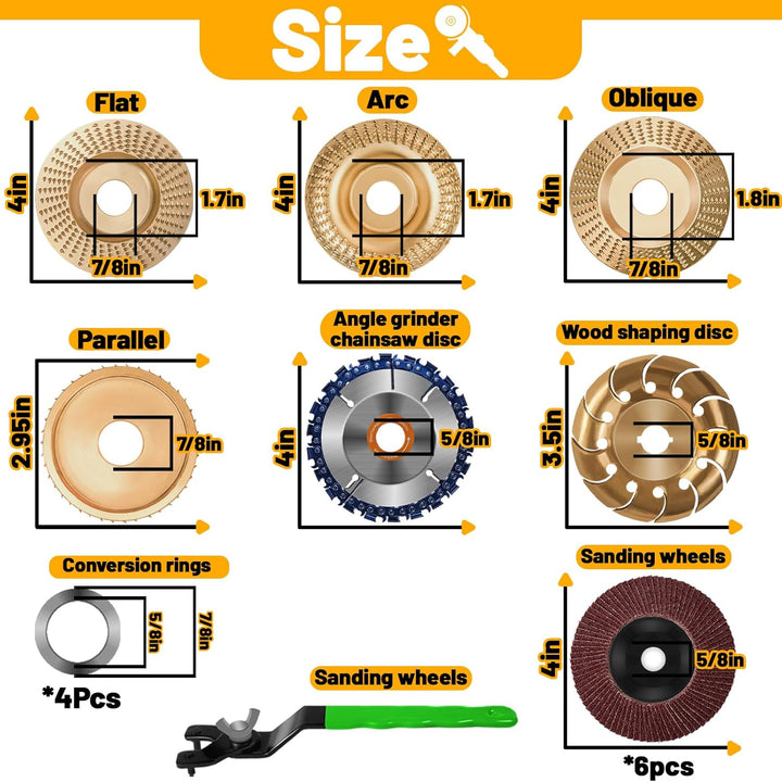 13PCS Wood Carving Disc Set for 4" or 4 1/2" Angle Grinder, Stump Tool Grinder Disc Wheel Attachments for Woodworking, Stump Grinding Tools for Wood Cutting Shaping Carving Sanding and Polishing - Just Closeouts Canada Inc.X003YY7JLX