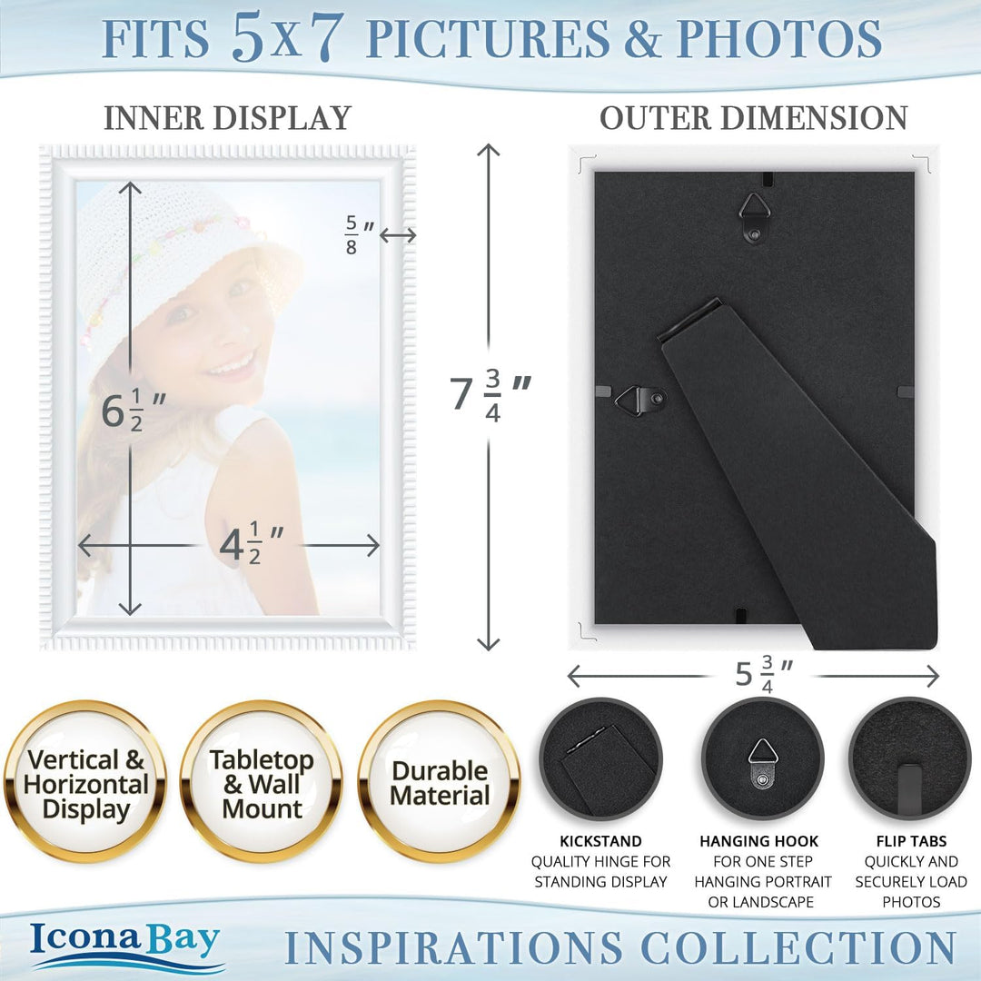 13x18 cm White Picture Frame - Beautifully Detailed Moulding - Contemporary Picture Frame - Wall Mount or Table Top - Inspirations Collection, 1PK - Just Closeouts Canada Inc.669002366189