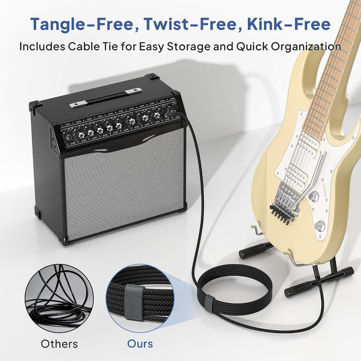 1/4 Inch TRS Instrument Cable 10ft 2-Pack,Straight 6.35mm Male Jack Stereo Audio Interconnect Cord,6.35 Balanced Line Compatible for Electric Guitar,Bass,Keyboard,Mixer,Amplifier,Amp - Just Closeouts Canada Inc.X00373UNW3