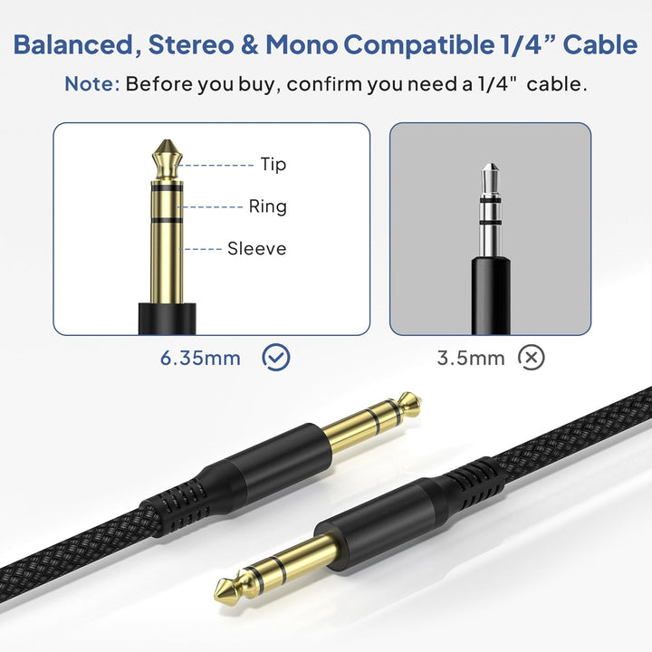 1/4 Inch TRS Instrument Cable 10ft 2Pack,Straight 6.35mm Guitar Bass AMP Cord,Quarter inch Male Jack Stereo Audio Balanced TRS Line for Electric Guitar,Bass,Keyboard,Mixer,Amplifier,Speaker - Just Closeouts Canada Inc.X003G2XR5F