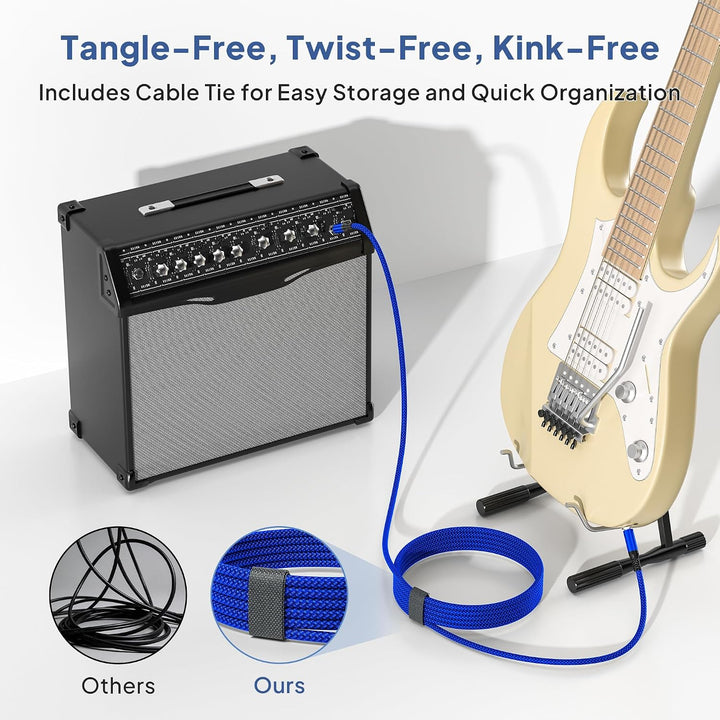 1/4 Inch TRS Instrument Cable 20ft 2-Pack,Straight 6.35mm Male Jack Stereo Audio Interconnect Cord,6.35 Balanced Line Compatible for Electric Guitar,Bass,Keyboard,Amplifier,Amp,Speaker - Just Closeouts Canada Inc.X003FFMDA3