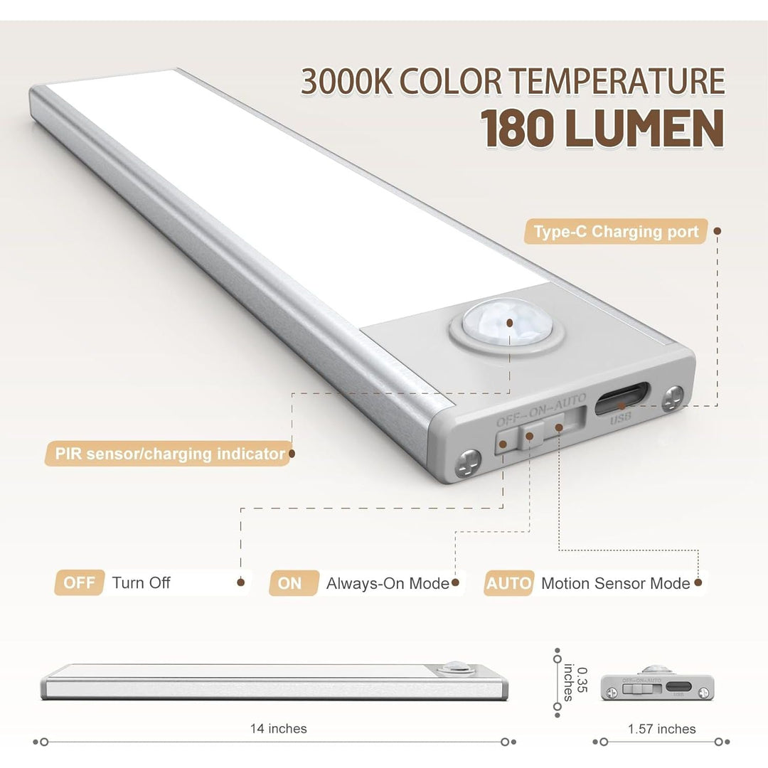 14 inch Under Cabinet Lighting, 58 LED Rechargeable Motion Sensor Light Indoor, Stick On Magnetic Closet Lights, Wireless Under Counter Lights for Kitchen, Stairs, Warm 6 Pack - Just Closeouts Canada Inc.