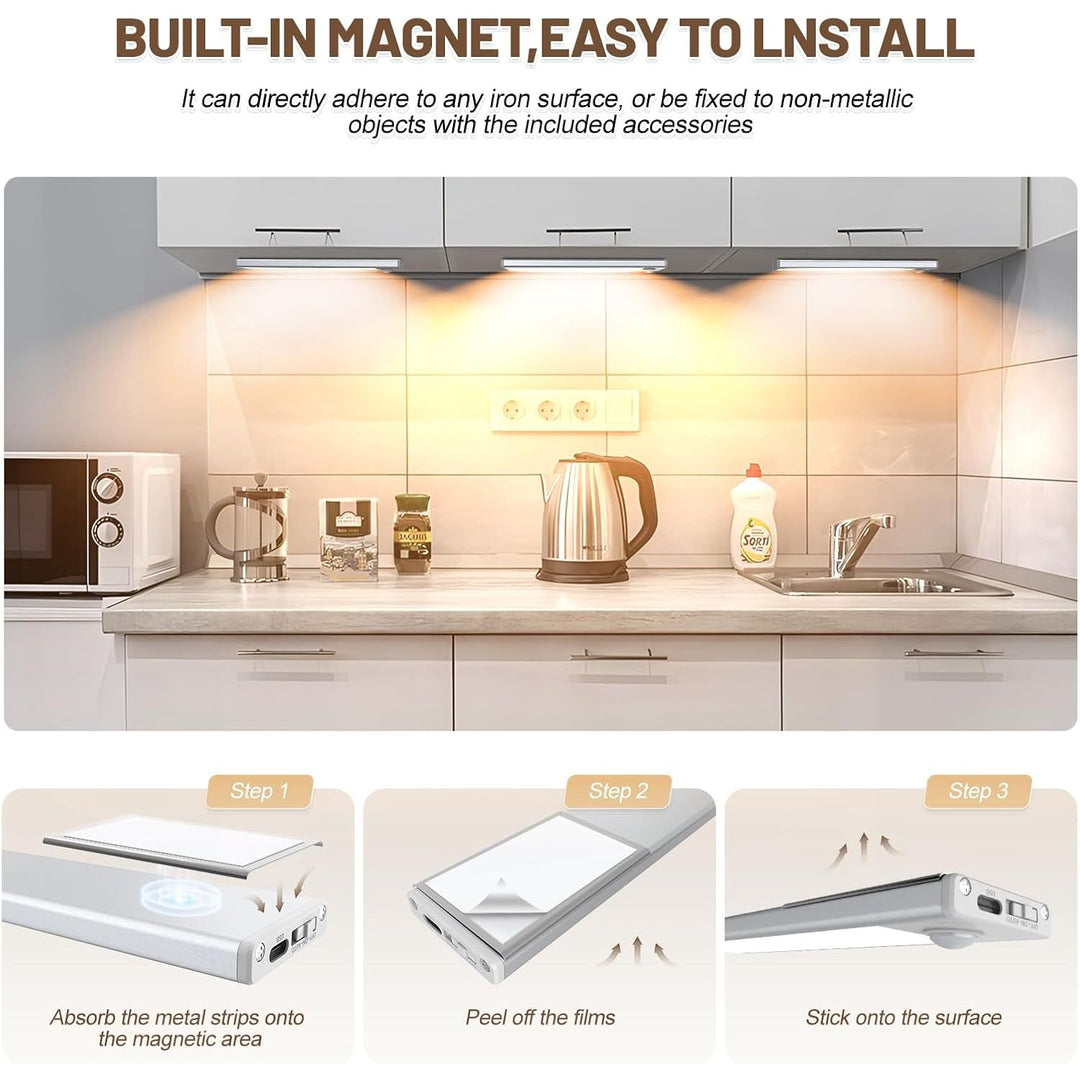 14 inch Under Cabinet Lighting, 58 LED Rechargeable Motion Sensor Light Indoor, Stick On Magnetic Closet Lights, Wireless Under Counter Lights for Kitchen, Stairs, Warm 6 Pack - Just Closeouts Canada Inc.