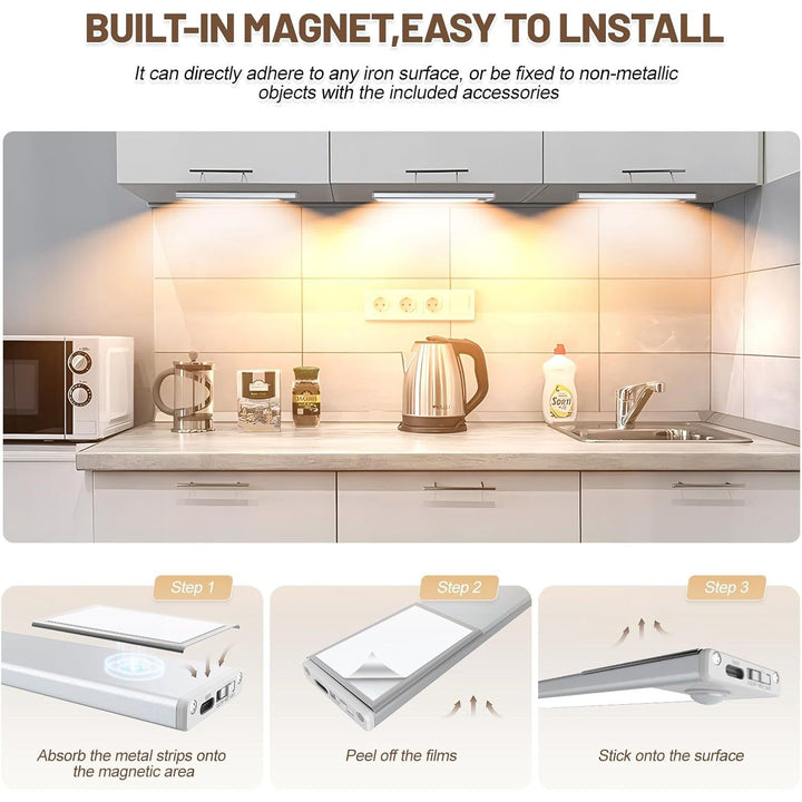 14 inch Under Cabinet Lighting, 58 LED Rechargeable Motion Sensor Light Indoor, Stick On Magnetic Closet Lights, Wireless Under Counter Lights for Kitchen, Stairs, Warm 6 Pack - Just Closeouts Canada Inc.