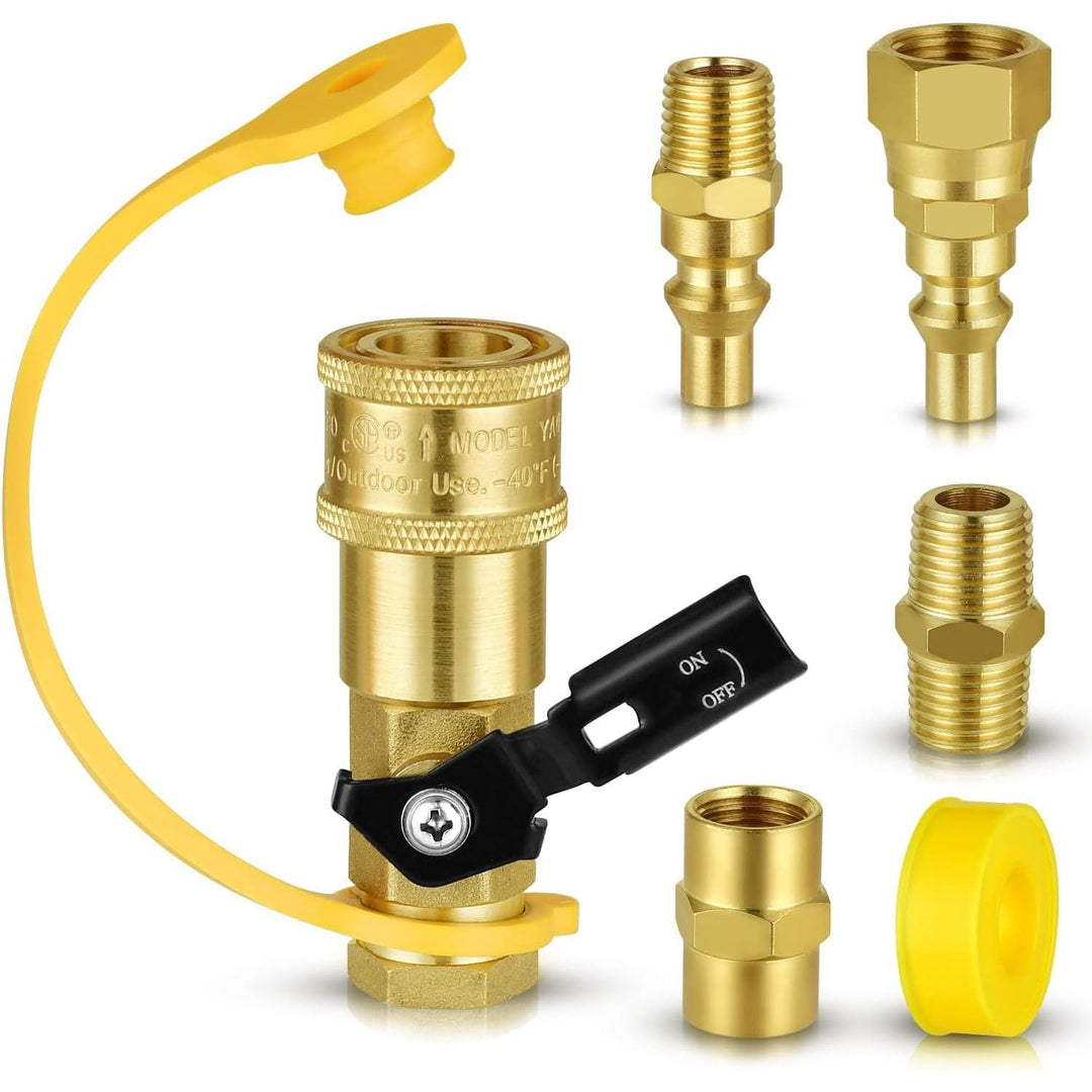 1/4" RV Quick Connect Propane Hose, Propane or Natural Gas Quick Connect or Disconnect Kit with Shut Off Valve and Full Flow Plug for Camping BBQ - Just Closeouts Canada Inc.