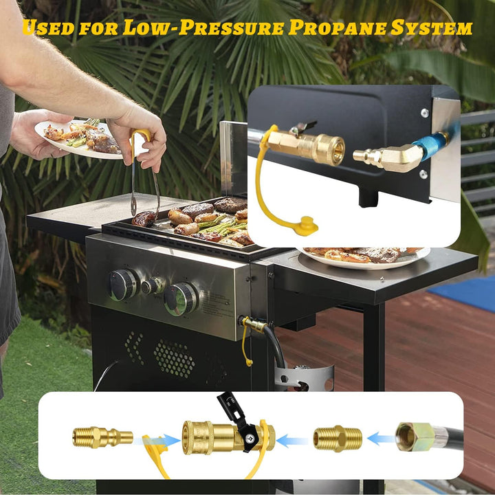 1/4" RV Quick Connect Propane Hose, Propane or Natural Gas Quick Connect or Disconnect Kit with Shut Off Valve and Full Flow Plug for Camping BBQ - Just Closeouts Canada Inc.