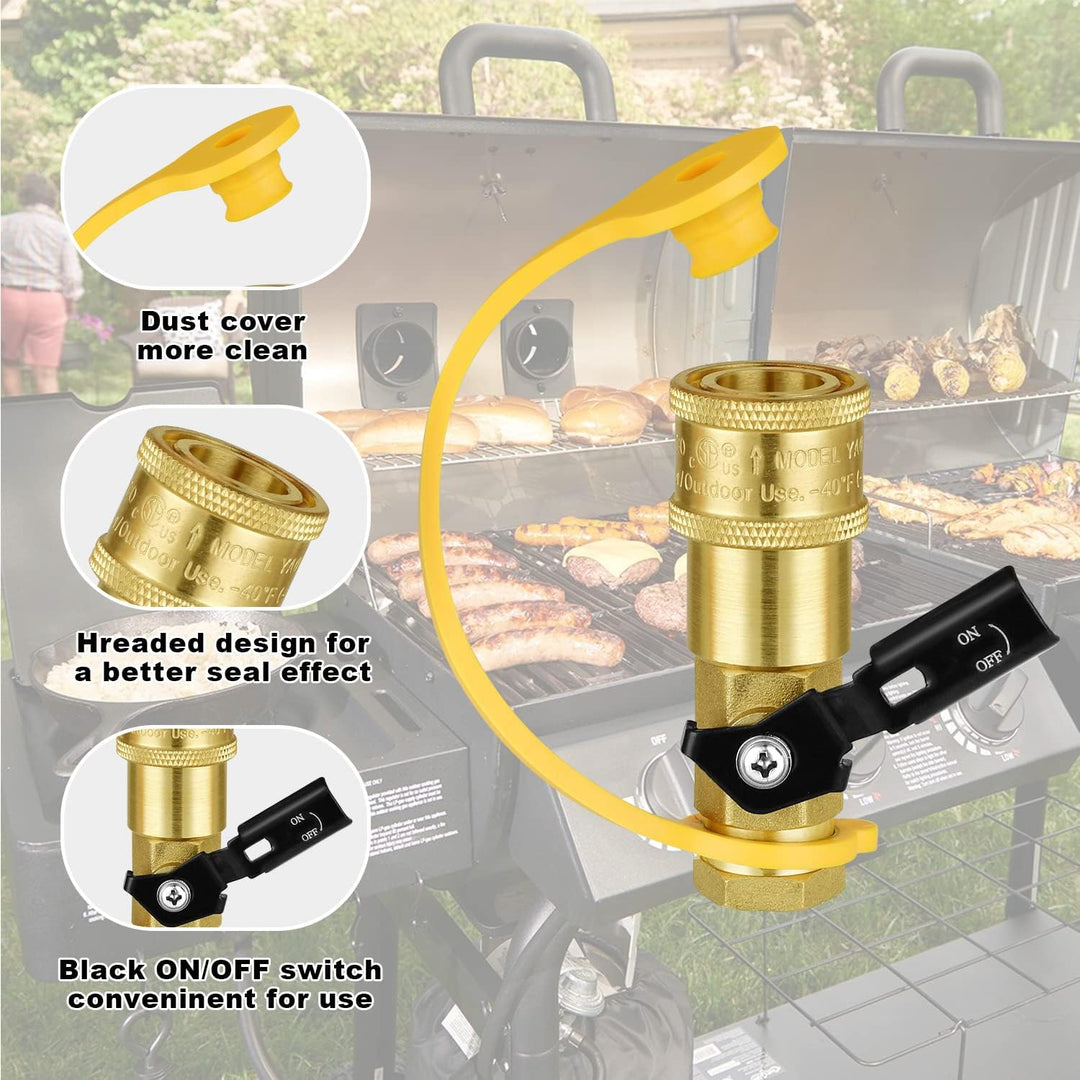 1/4" RV Quick Connect Propane Hose, Propane or Natural Gas Quick Connect or Disconnect Kit with Shut Off Valve and Full Flow Plug for Camping BBQ - Just Closeouts Canada Inc.