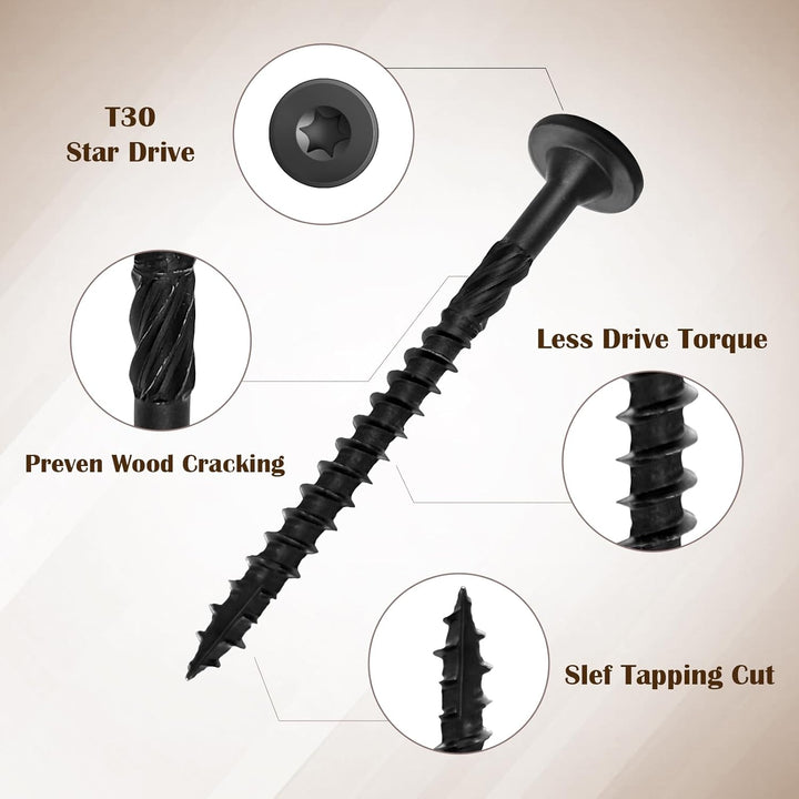 14 x 4 - 1/2 Inch,Deck Wood 300Pcs, Heavy - Duty Outdoor Wood Screws Assortment Fastener Kit,Rust Resistant epoxy Coated, T30 Star Bit (14 x 4 - 1/2") - Just Closeouts Canada Inc.