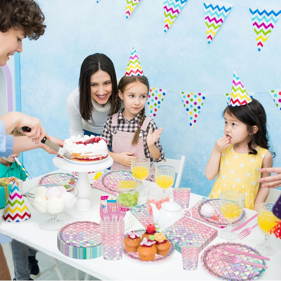 144PCS Mermaid Party Tableware Set Mermaid Birthday Party Supplies Sea - Maiden Plates Napkins Cups Forks Sea - Maiden Party Decorations Birthday Bridal Shower Baby Shower Decoration Serves 24 - Just Closeouts Canada Inc.