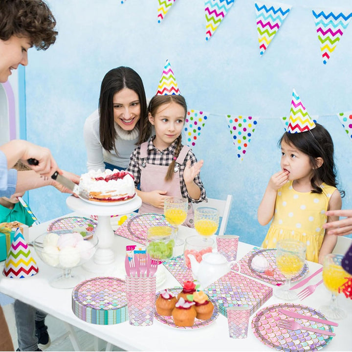 144PCS Mermaid Party Tableware Set Mermaid Birthday Party Supplies Sea - Maiden Plates Napkins Cups Forks Sea - Maiden Party Decorations Birthday Bridal Shower Baby Shower Decoration Serves 24 - Just Closeouts Canada Inc.