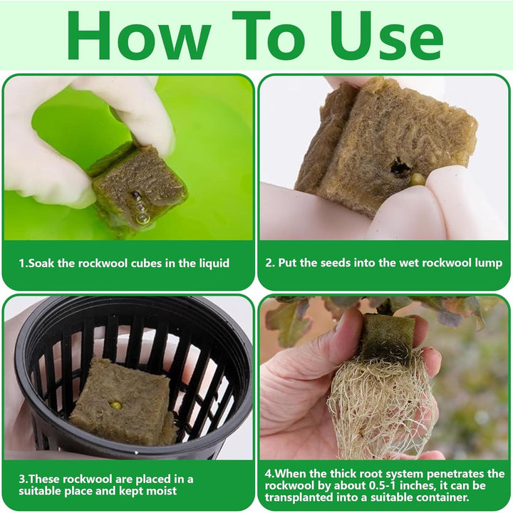 144Pcs Rockwool Grow Cubes - 1.5×1.2×1.2Inch Stonewool Starter Plugs for Rapid Plant Growth - Starter Cubes Plugs with Holes for Hydroponic, Seeds Germination and Soilless Growing - Just Closeouts Canada Inc.