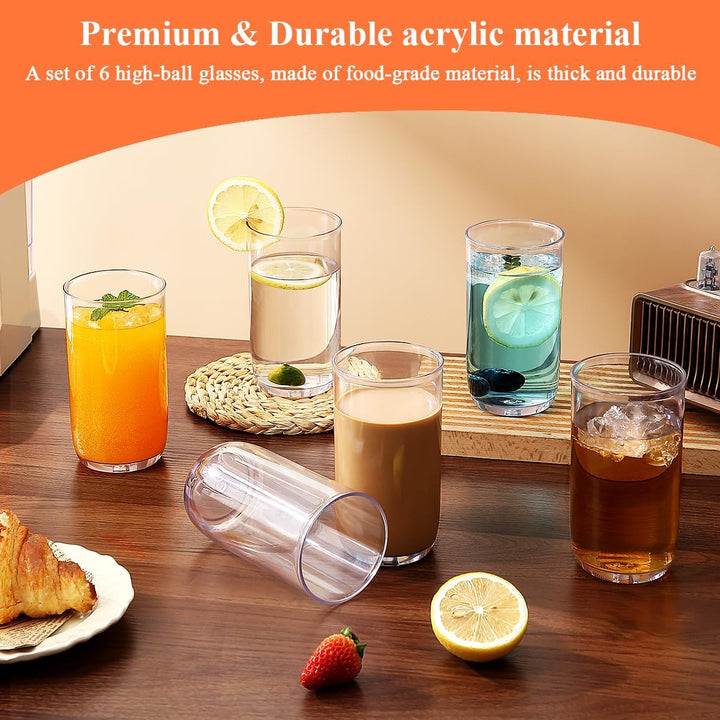 14oz Highball Glasses, 6pcs Drinking Glasses, PET Clear Plastic Water Glasses, Beer Glasses, Iced Coffee Glasses, Ideal for Cocktail, Whiskey, Soda, Tea, Water, Gift - Just Closeouts Canada Inc.