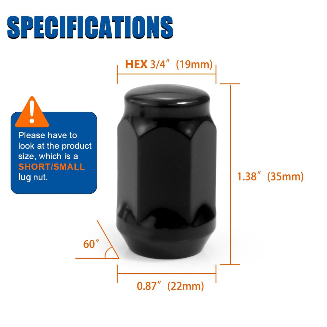 14x1.5 Chrome Lug Nuts, Closed End Bulge Acorn Chrome Lug Nut 3/4" 19mm Hex 1.38" 35mm Height Conical Seat Small/Short M14x1.5 Lug Nut, 24 Pack +1 - Just Closeouts Canada Inc.B08KXXHBFF
