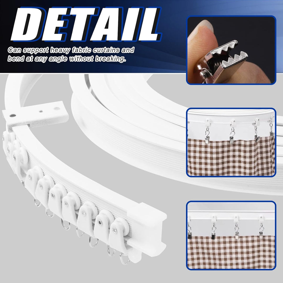 155Pcs 5M/16.4ft White Bendable Curved Ceiling Curtain Track Set, Includes 40Pcs 3.5CM Curtain Hooks, 40Pcs Curtain Clips for U Shape L Shape Shower Curtains Bay Window Room Divider - Just Closeouts Canada Inc.X003CAAOYN