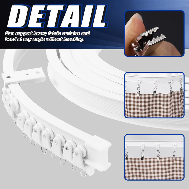 155Pcs 5M/16.4ft White Bendable Curved Ceiling Curtain Track Set, Includes 40Pcs 3.5CM Curtain Hooks, 40Pcs Curtain Clips for U Shape L Shape Shower Curtains Bay Window Room Divider - Just Closeouts Canada Inc.X003CAAOYN