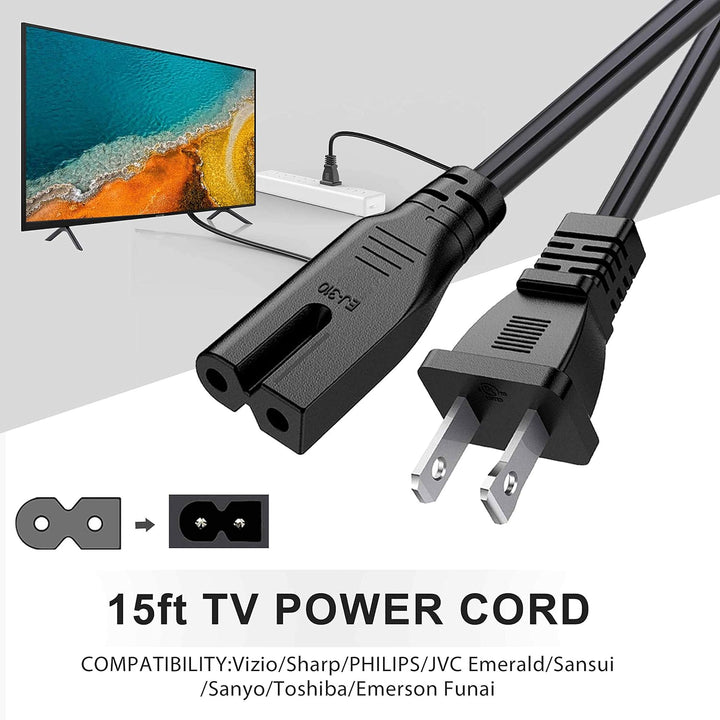 15ft Polarized C7 Power Cord for Compatible Vizio / Sharp / Philips TVs - Just Closeouts Canada Inc.