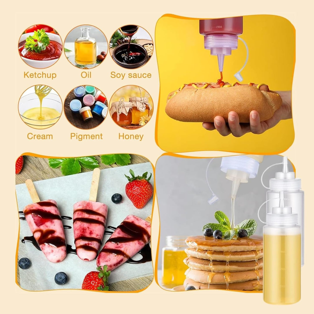 16 oz condiment squeeze bottle with measuring function with lid, household ketchup, mustard, mayonnaise, condiment, olive oil, hot sauce, barbecue sauce (6 bottles) - Just Closeouts Canada Inc.