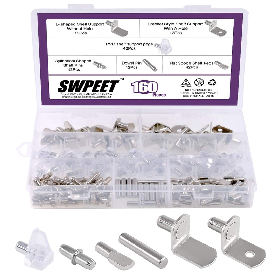 160-Piece 6-Style Shelf Pin and Support Kit - Just Closeouts Canada Inc.X0029KDFWP