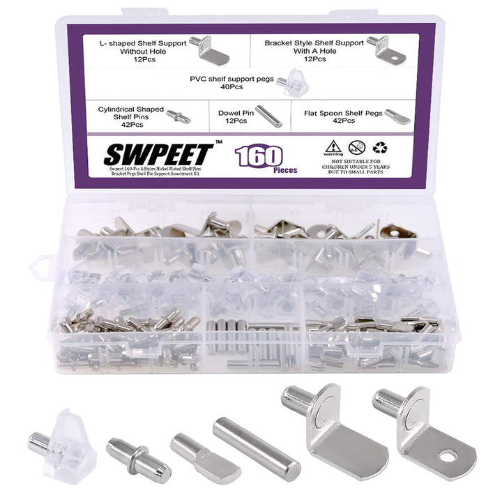 160-Piece 6-Style Shelf Pin and Support Kit - Just Closeouts Canada Inc.X0029KDFWP
