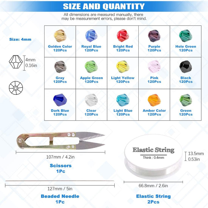 1,800 Glass Bicone Beads, 4 mm, 15 Colours with Tools - Just Closeouts Canada Inc.X002DW6DV9