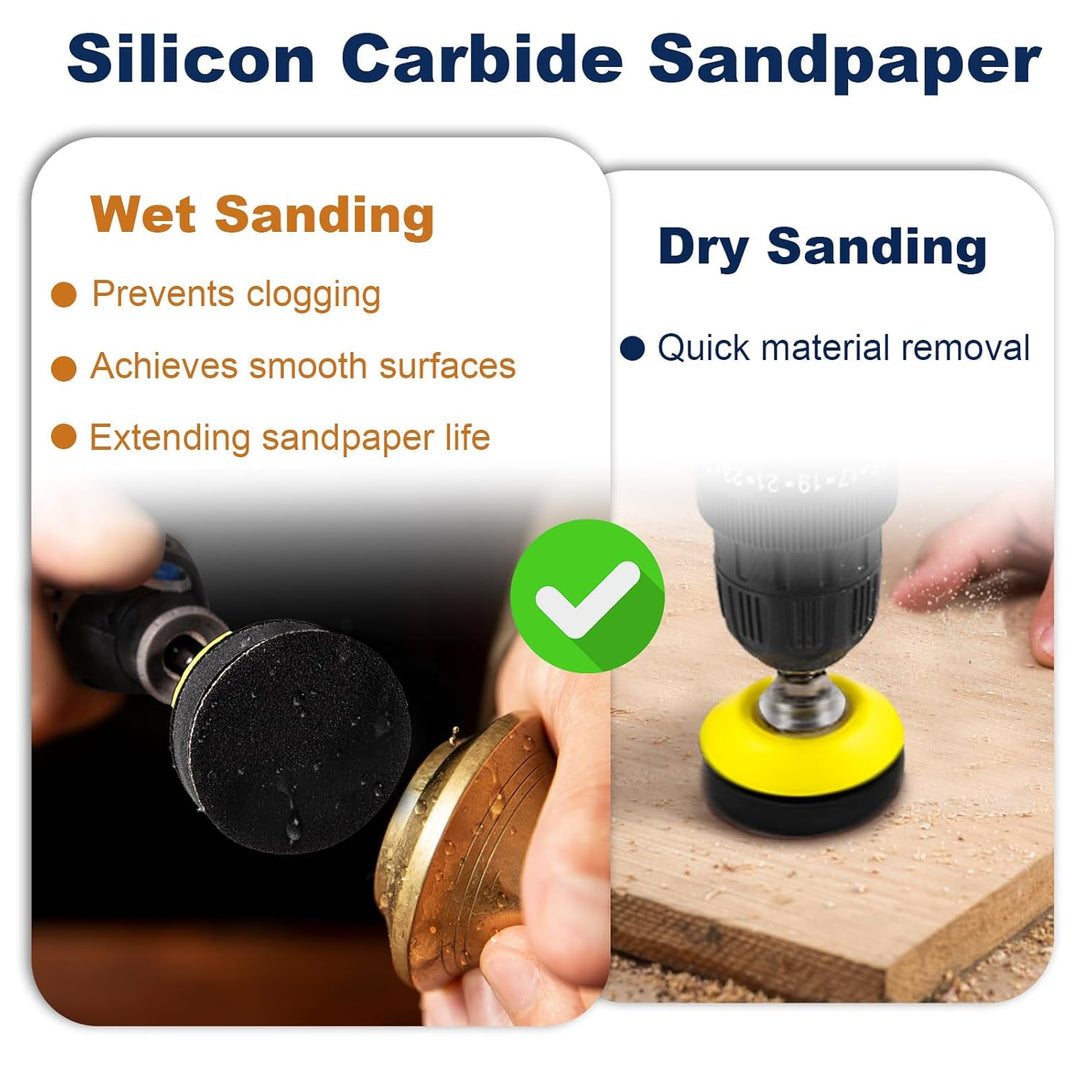 187 Pieces 2 Inch Sanding Disc, GOH DODD Hook and Loop Sanding Pads 60 to 10000 Wet Dry Sandpaper with 1/8" 1/4” Shank, Backing Pad, Polishing Pads and Interface Pad for Drill Grinder Rotary Tool - Just Closeouts Canada Inc.