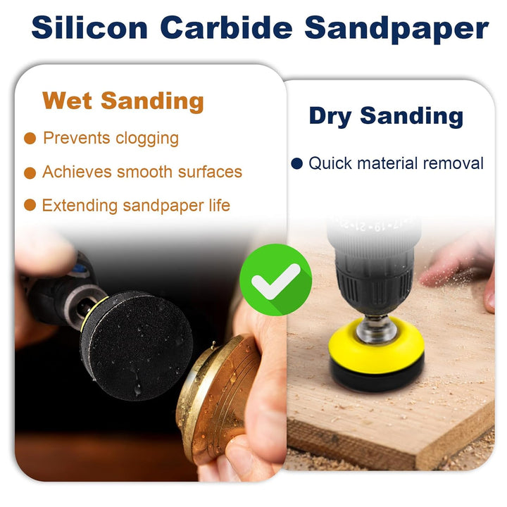 187 Pieces 2 Inch Sanding Disc, GOH DODD Hook and Loop Sanding Pads 60 to 10000 Wet Dry Sandpaper with 1/8" 1/4” Shank, Backing Pad, Polishing Pads and Interface Pad for Drill Grinder Rotary Tool - Just Closeouts Canada Inc.