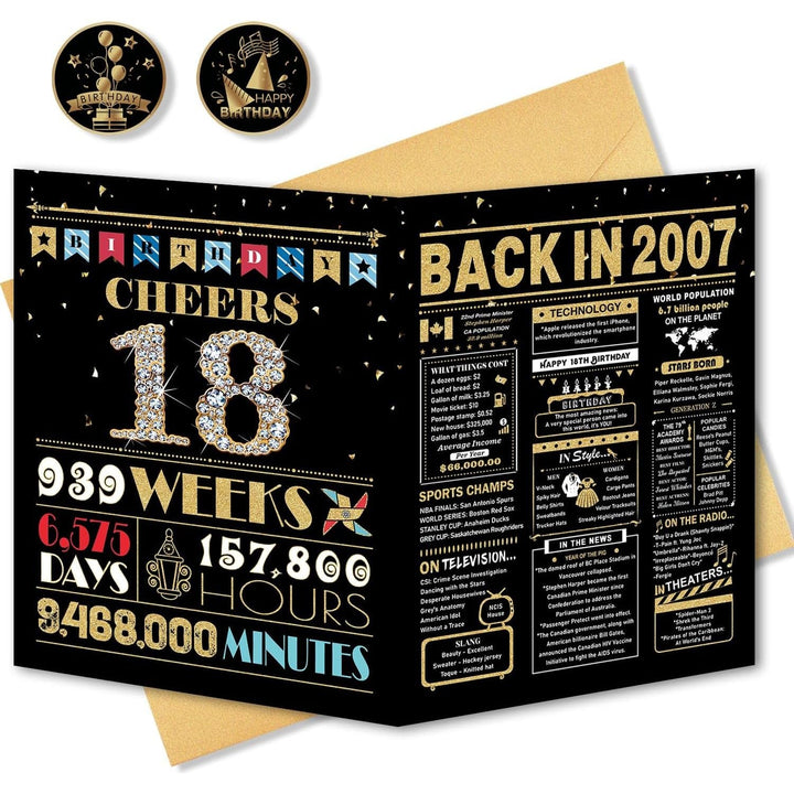 18th Birthday Card, 18th Birthday Decorations for Girls Boys, 18th Birthday Gifts for Son Daughter, Back in 2007 Birthday Card, Black Gold - Just Closeouts Canada Inc.