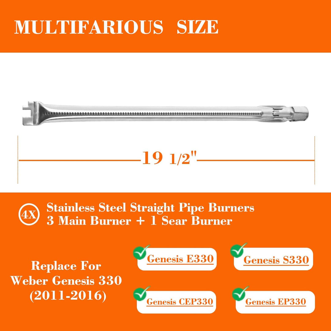 19.5" Grill Burners Kit Replace for Weber Genesis Burner Tubes, Fits Weber Genesis E330 S330 Ep330 Cep330 Gas Grill Parts, 4Pcs Kit Include 3 Main Burner and 1 Sear Burner and Accessories - Just Closeouts Canada Inc.