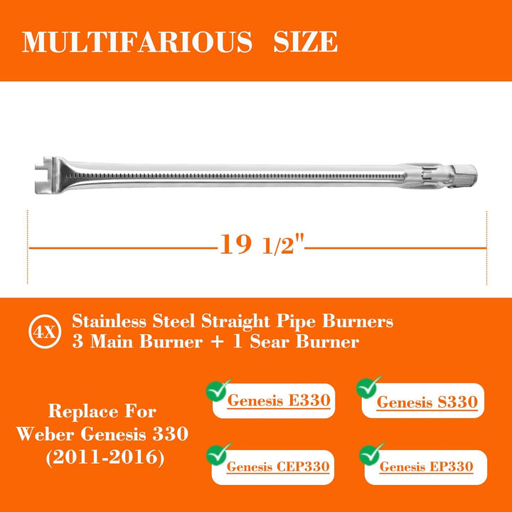 19.5" Grill Burners Kit Replace for Weber Genesis Burner Tubes, Fits Weber Genesis E330 S330 Ep330 Cep330 Gas Grill Parts, 4Pcs Kit Include 3 Main Burner and 1 Sear Burner and Accessories - Just Closeouts Canada Inc.