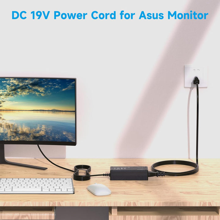 19V Power Cord for Asus 22'' 23'' 24'' 27'' LCD Monitor, VX238H VX238H - W VX228 VX228H VX248 VX248H Backlight LED G - SYNC Gaming Monitor; MX279H VX239H VX279H MX239H LS246H Power Supply Cord - Just Closeouts Canada Inc.