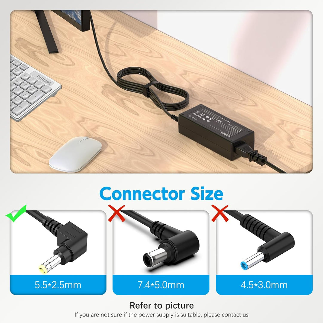 19V Power Cord for Asus 22'' 23'' 24'' 27'' LCD Monitor, VX238H VX238H - W VX228 VX228H VX248 VX248H Backlight LED G - SYNC Gaming Monitor; MX279H VX239H VX279H MX239H LS246H Power Supply Cord - Just Closeouts Canada Inc.