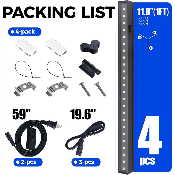 1ft Grow Lights for Indoor Plants Full Spectrum, LED Grow Lamp with Black Cover, T5 Grow Light Strip, Under Cabinet Grow Light with Switch Cord, Plug and Play, Linkable, Pinkish White, 4 Packs - Just Closeouts Canada Inc.X004AE1CZF