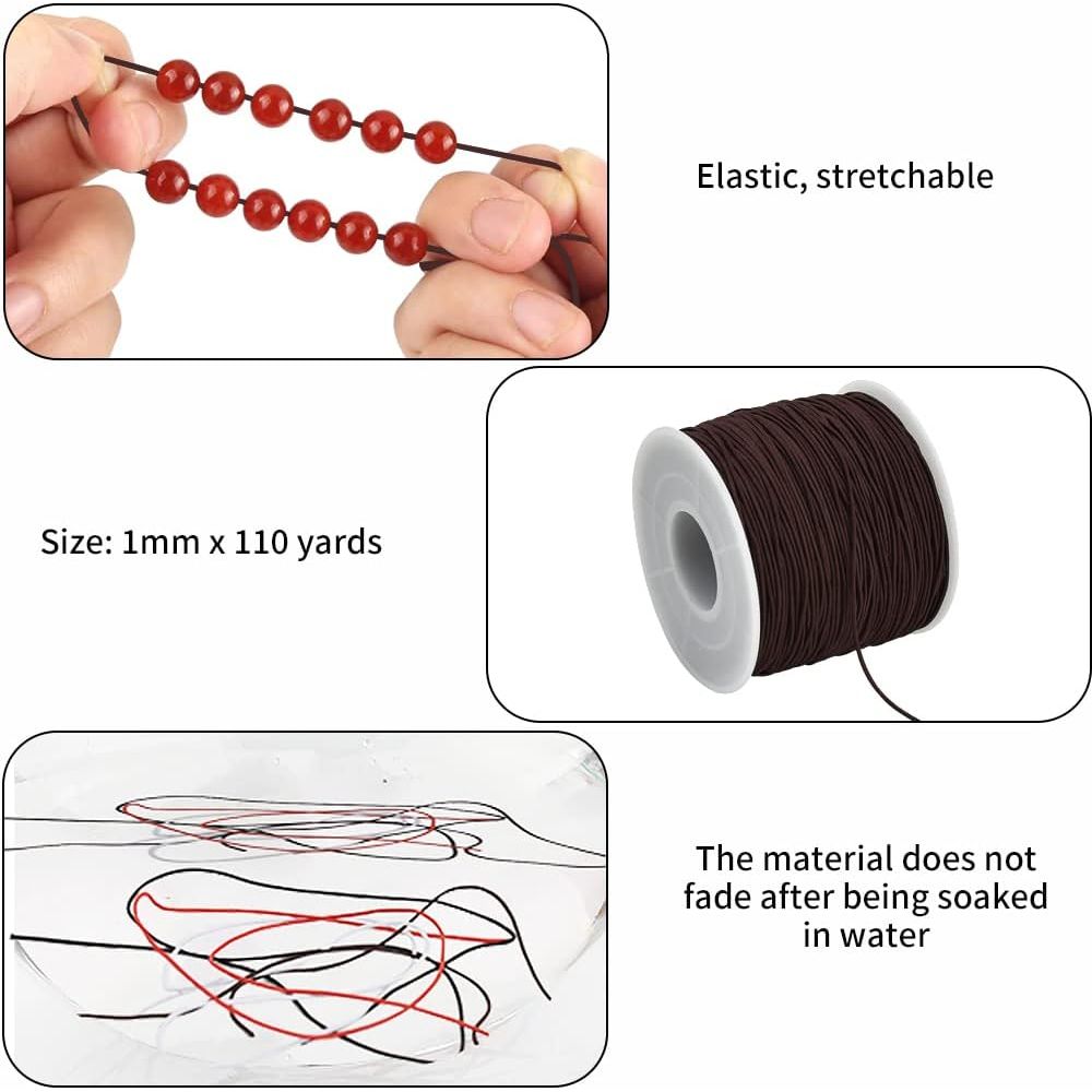 1mm x 110 Yards Black Elastic String for Bracelet Jewelry Making, Stretchy Cord for Bracelets, Rattail Macrame Necklaces Bulk Beading Thread Kumihimo - Just Closeouts Canada Inc.