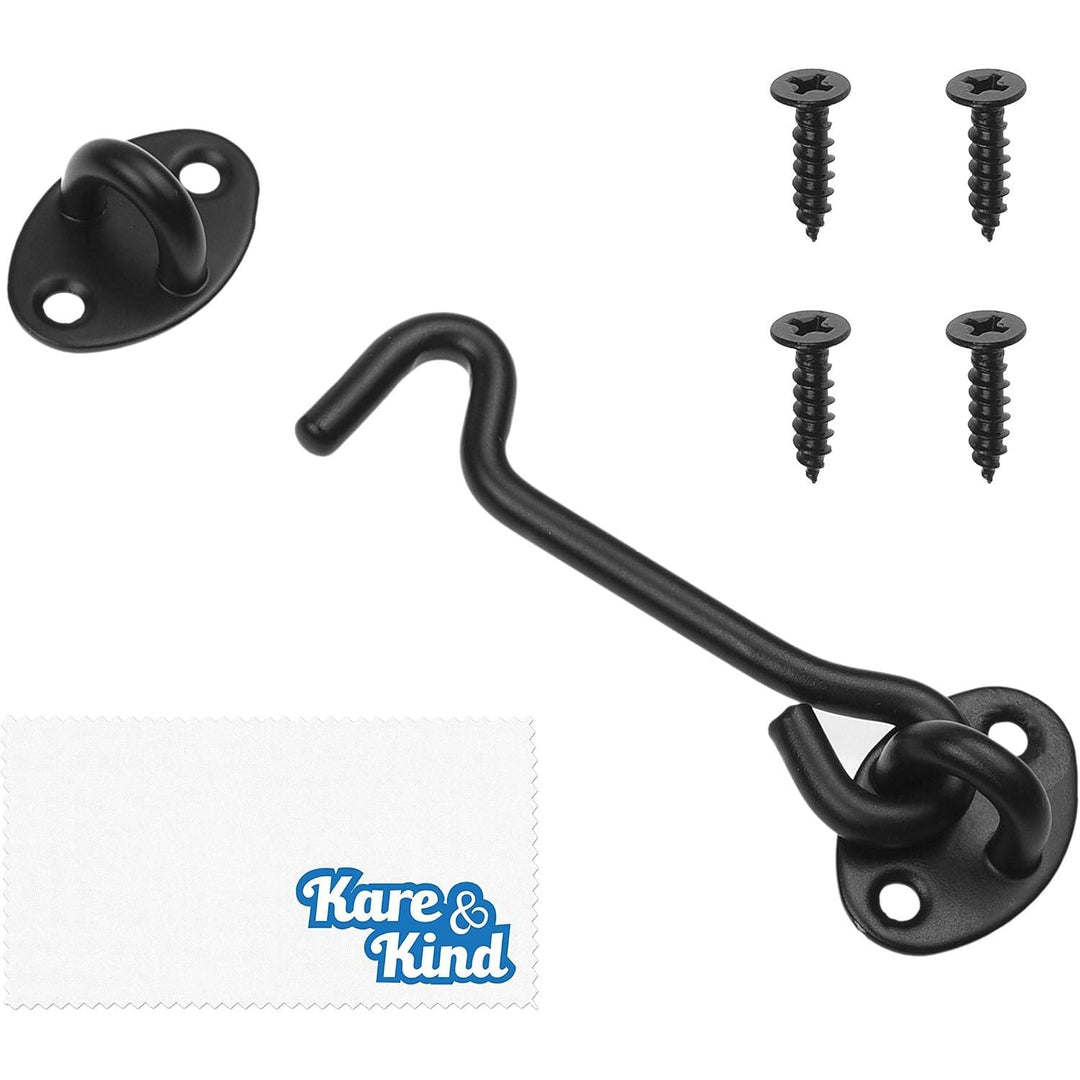 1x Barn Door Lock (4-inch) - Heavy Duty Screen Door Hook and Eye Locks for Door, Gates, Barns, Bathrooms, Cabins - Powder Coated Anti-Rust - for Security and Privacy - (Black) - Just Closeouts Canada Inc.