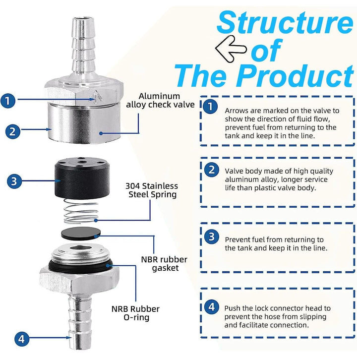 2 Aluminum 5 mm One-Way Fuel Check Valves with 4 Hose Clamps - Just Closeouts Canada Inc.