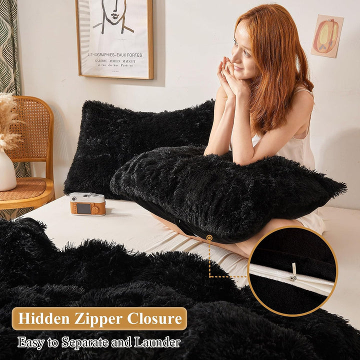 2 Black Shaggy Faux Fur Throw Pillow Covers, 18 x 18 in - Just Closeouts Canada Inc.X002IIQJ8P