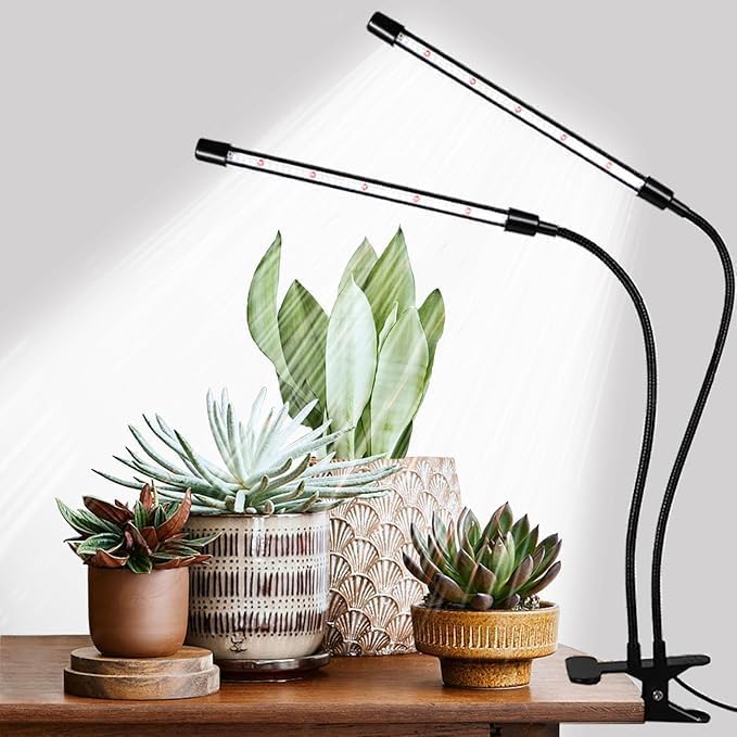 2 Head Black Grow Lights for Indoor Plants, 84LEDs Clip Plant Growing Lights, Full Spectrum LED Grow Lamps with Flexible Gooseneck and 4/8/12/18H Timer, 3 Spectral Modes, 10 Dimmable Levels - Just Closeouts Canada Inc.X004O1EECH