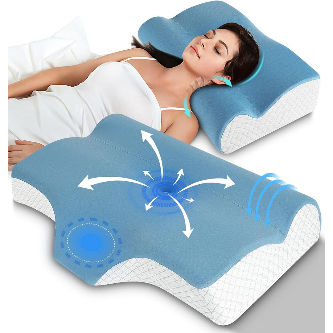 2 - in - 1 Cervical Memory Foam Pillow for Neck Pain Relief - Ergonomic Orthopedic Contour & Neck Roll Pillow with Cooling Cover - Adjustable Neck Support Pillow for Side Back Stomach Sleepers (Canada) - Just Closeouts Canada Inc.