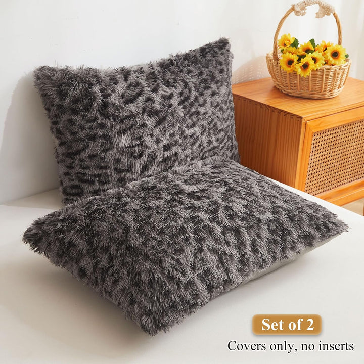 2 Light Grey Cheetah-Print Faux Fur King Pillowcases, 20 x 36 in - Just Closeouts Canada Inc.X004EUV9T9
