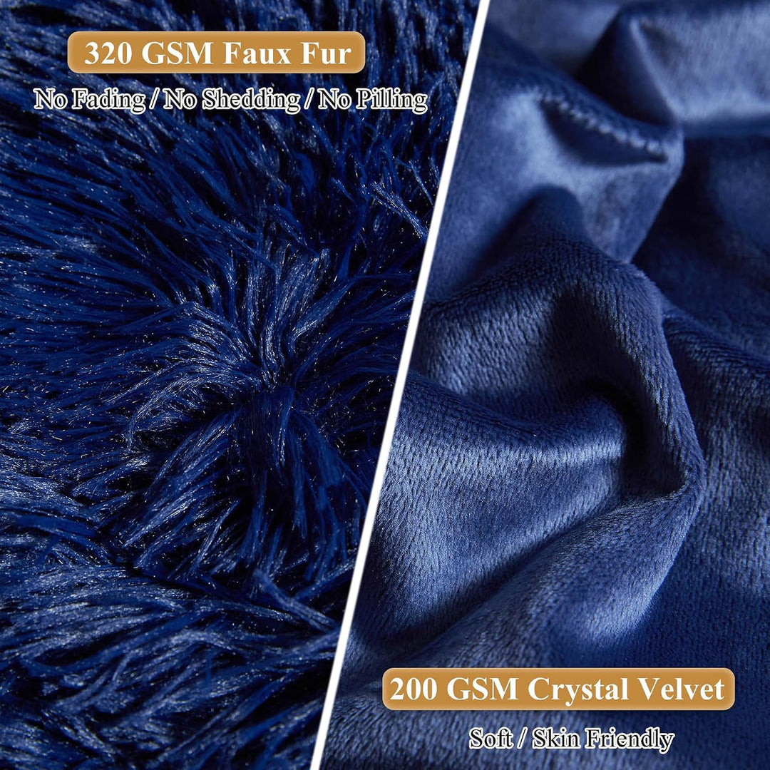 2 Navy Blue Faux Fur Standard Pillowcases, 20 × 26 in - Just Closeouts Canada Inc.X002CLW1M1