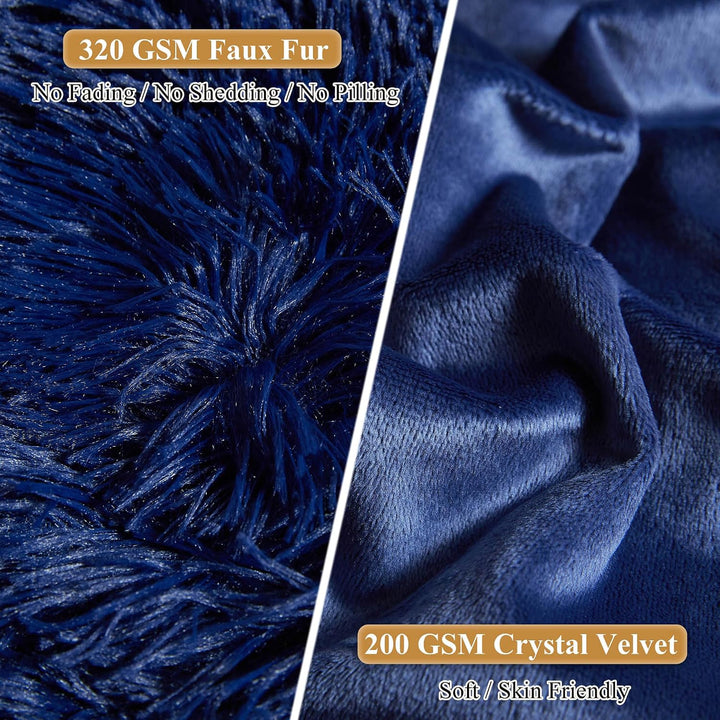 2 Navy Blue Faux Fur Standard Pillowcases, 20 × 26 in - Just Closeouts Canada Inc.X002CLW1M1