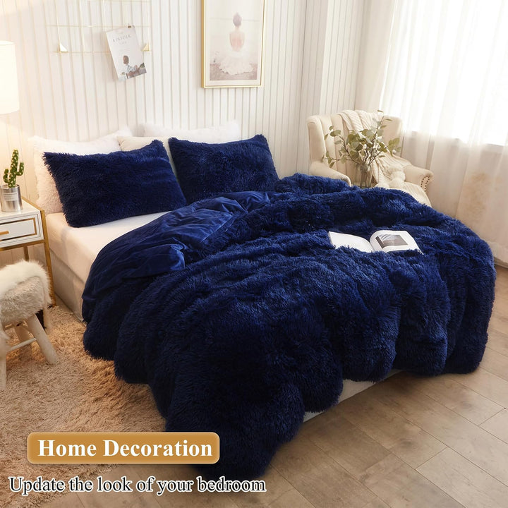 2 Navy Blue Faux Fur Standard Pillowcases, 20 × 26 in - Just Closeouts Canada Inc.X002CLW1M1