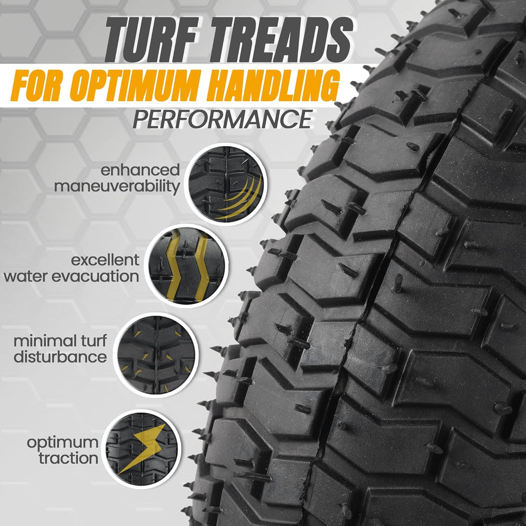 (2 - Pack) 16x6.50 - 8 Pneumatic Tires on Rim - Universal Fit Lawn Mower and Yard Tractor Wheels - With Chevron Turf Treads - 3" Centered Hub and 3/4" Bushings - 396 lbs Max Weight Capacity - Just Closeouts Canada Inc.
